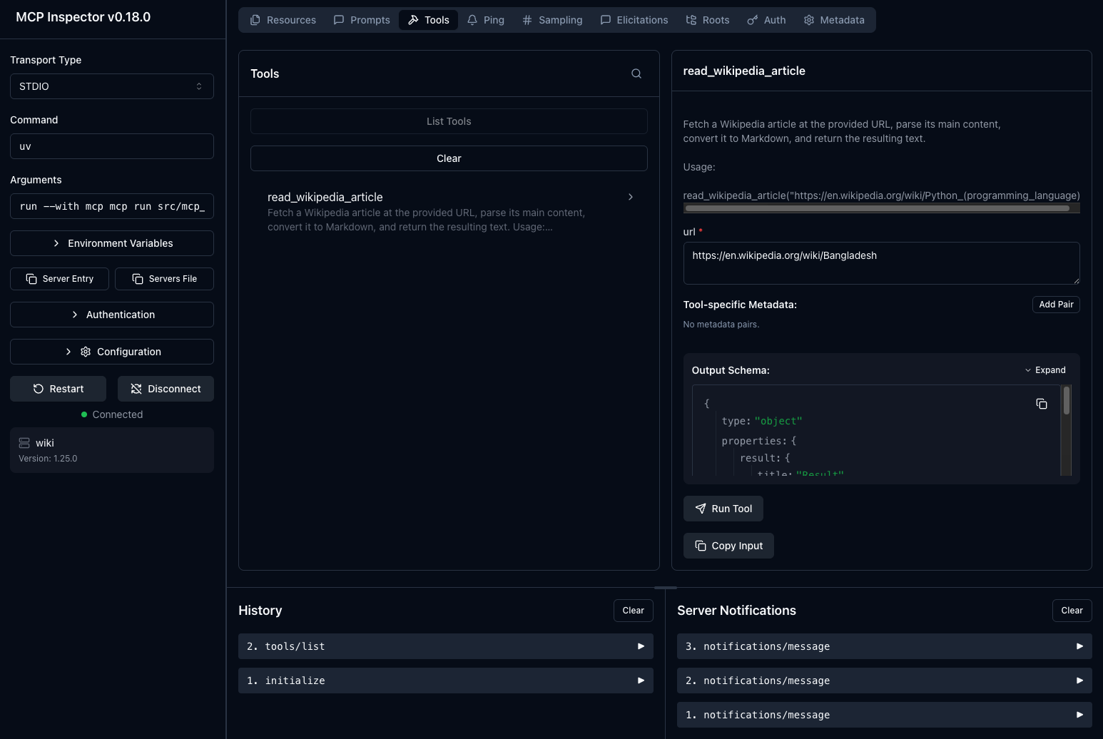 MCP Inspector UI